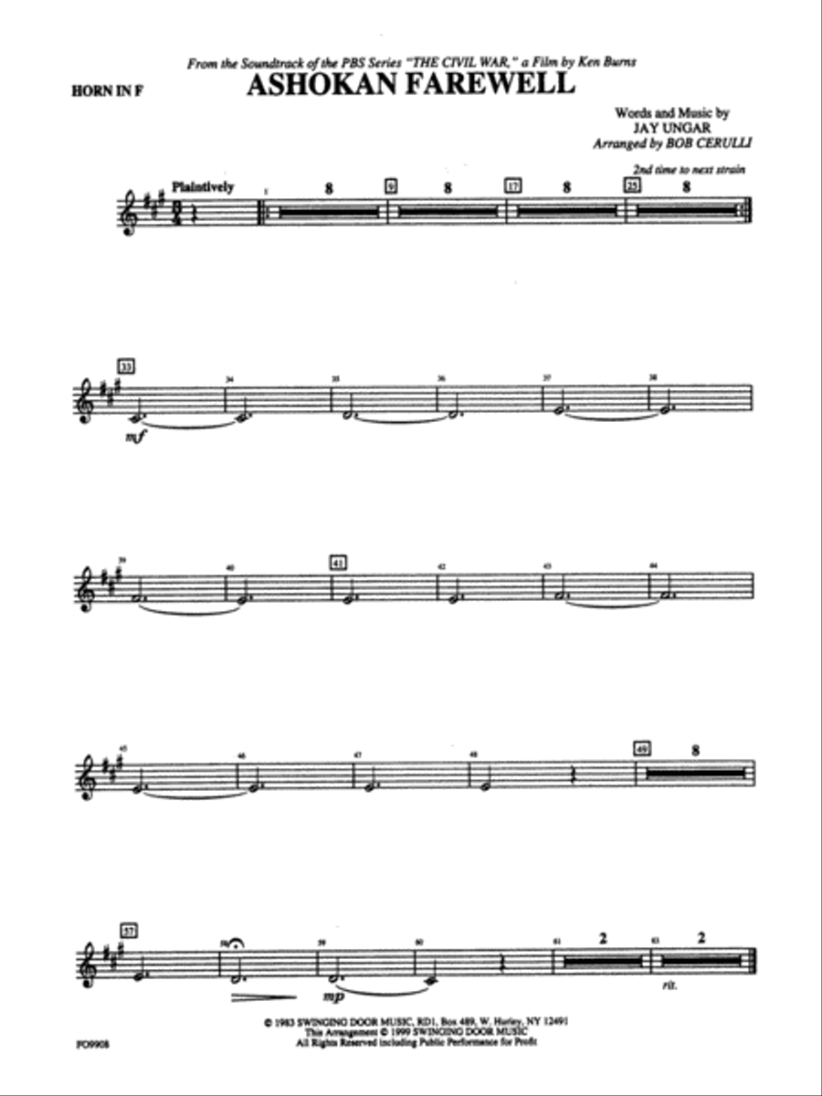 Ashokan Farewell: 1st F Horn