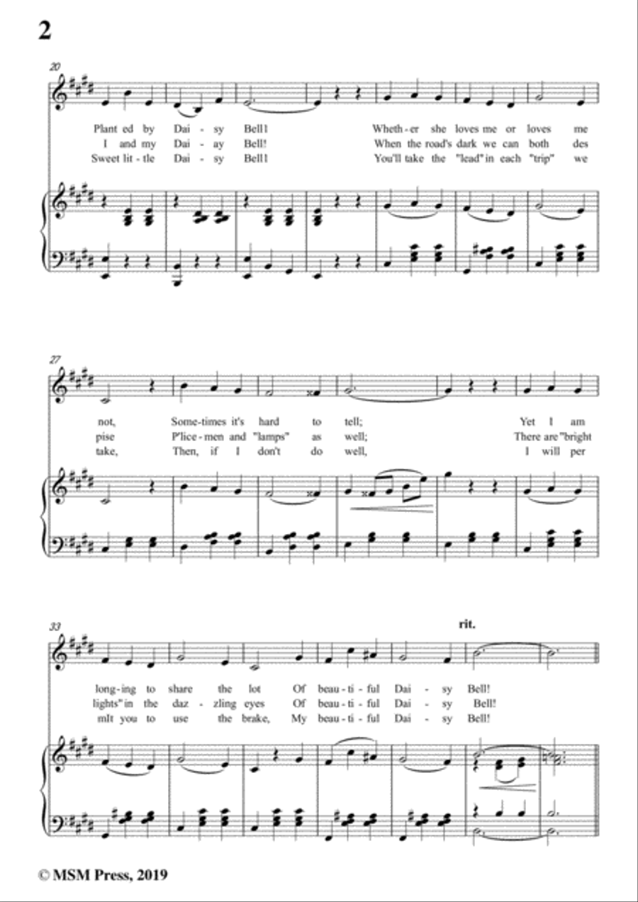 Henry Dacre-Daisy Bell,in E Major,for Voice and Piano Voice Solo scores gallery preview page 4