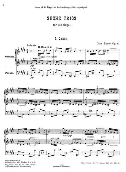 Sechs Trios fur Orgel, op. 47
