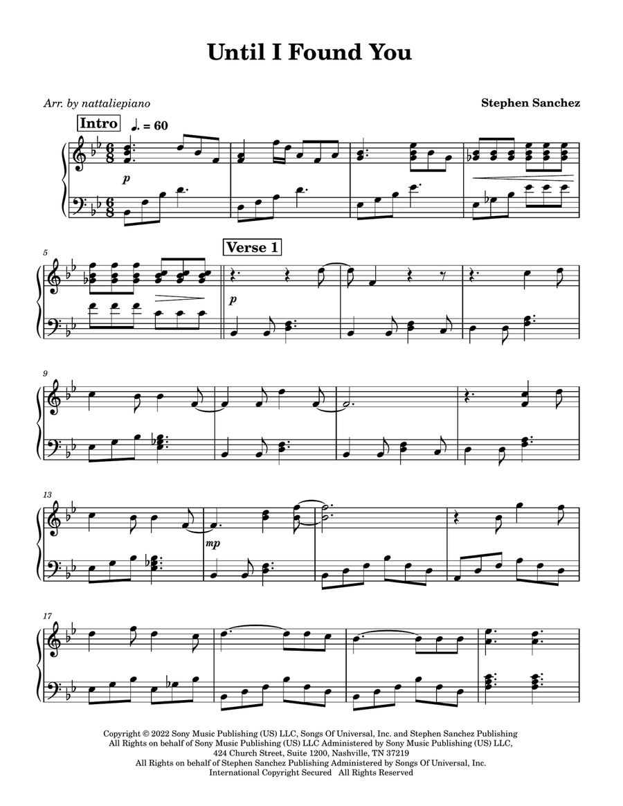 Until I Found You Piano Solo scores gallery preview page 1