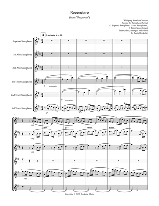 Book cover for Recordare (from "Requiem") (F) (Saxophone Sextet - 1 Sop, 2 Alto, 3 Ten)
