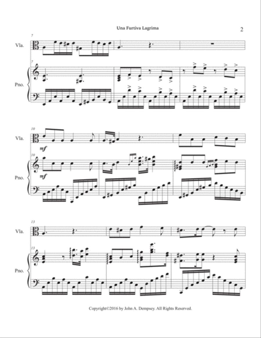 Una Furtiva Lagrima (One Furtive Tear): Viola and Piano Piano scores gallery preview page 6