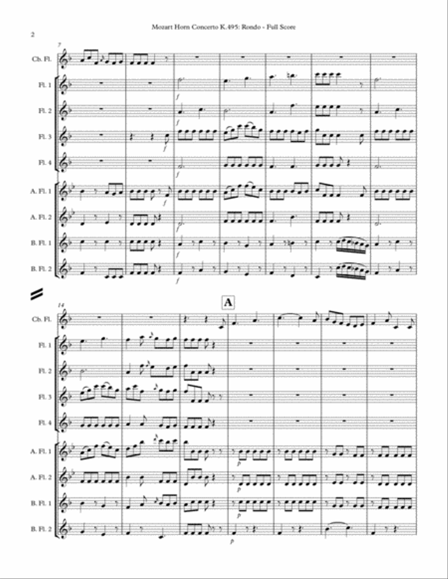 Rondo from Horn Concerto K.495 Flute Choir scores gallery preview page 4