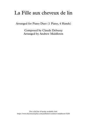 Book cover for La fille aux cheveux de lin arranged for Piano Duet