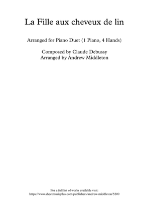 La fille aux cheveux de lin arranged for Piano Duet