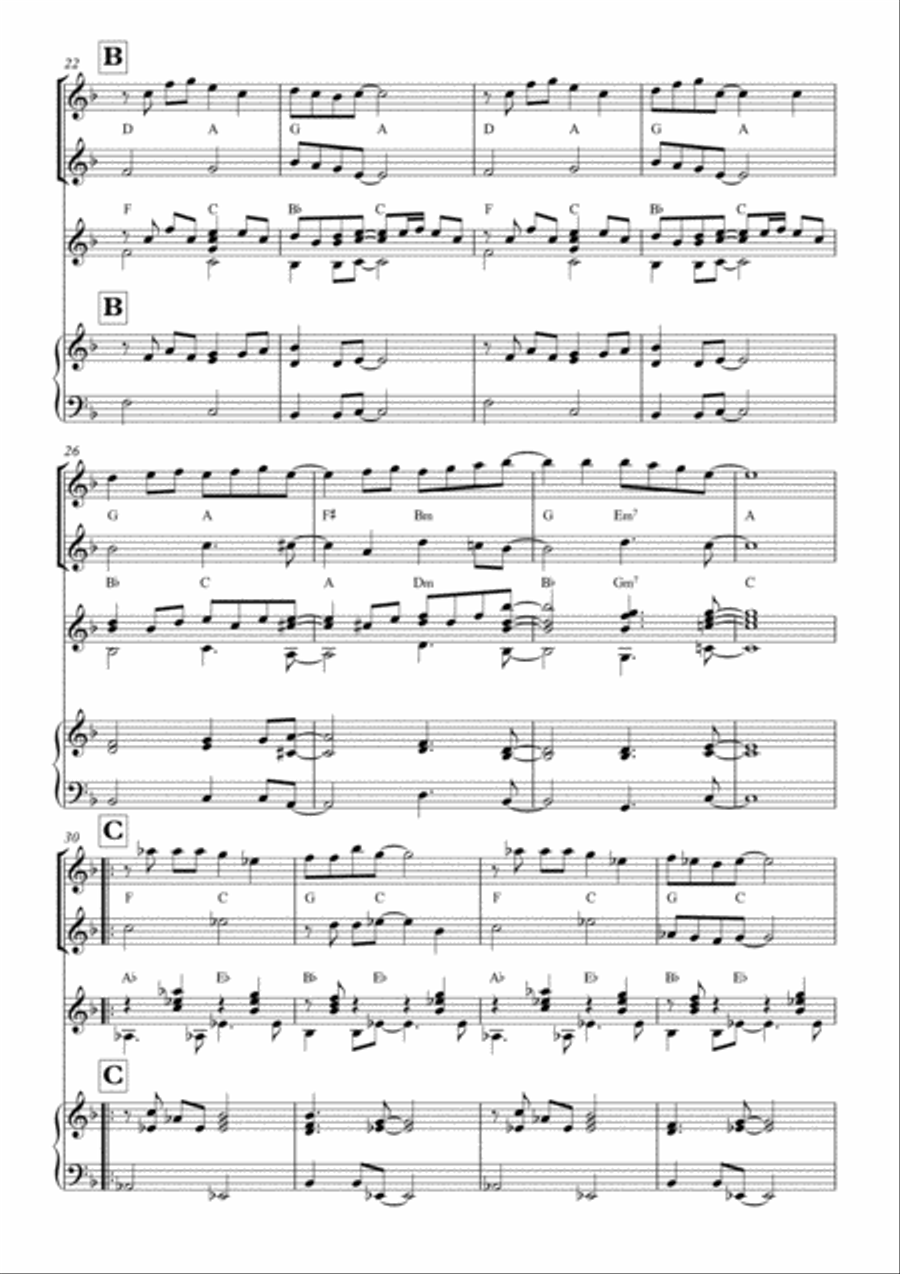 Melodious Instrumental Interlude 3'00 in F for 2 flutes, guitar and/or piano by Simon Peberdy Small Ensemble scores gallery preview page 4
