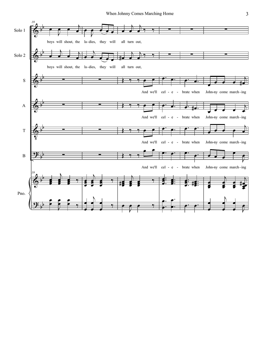 When Johnny Comes Marching Home (Solos and SATB) 4-Part scores gallery preview page 3