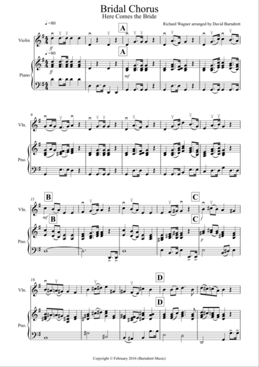 Bridal Chorus "Here Comes The Bride" for Violin and Piano image number null