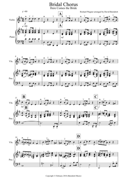 Bridal Chorus "Here Comes The Bride" for Violin and Piano image number null