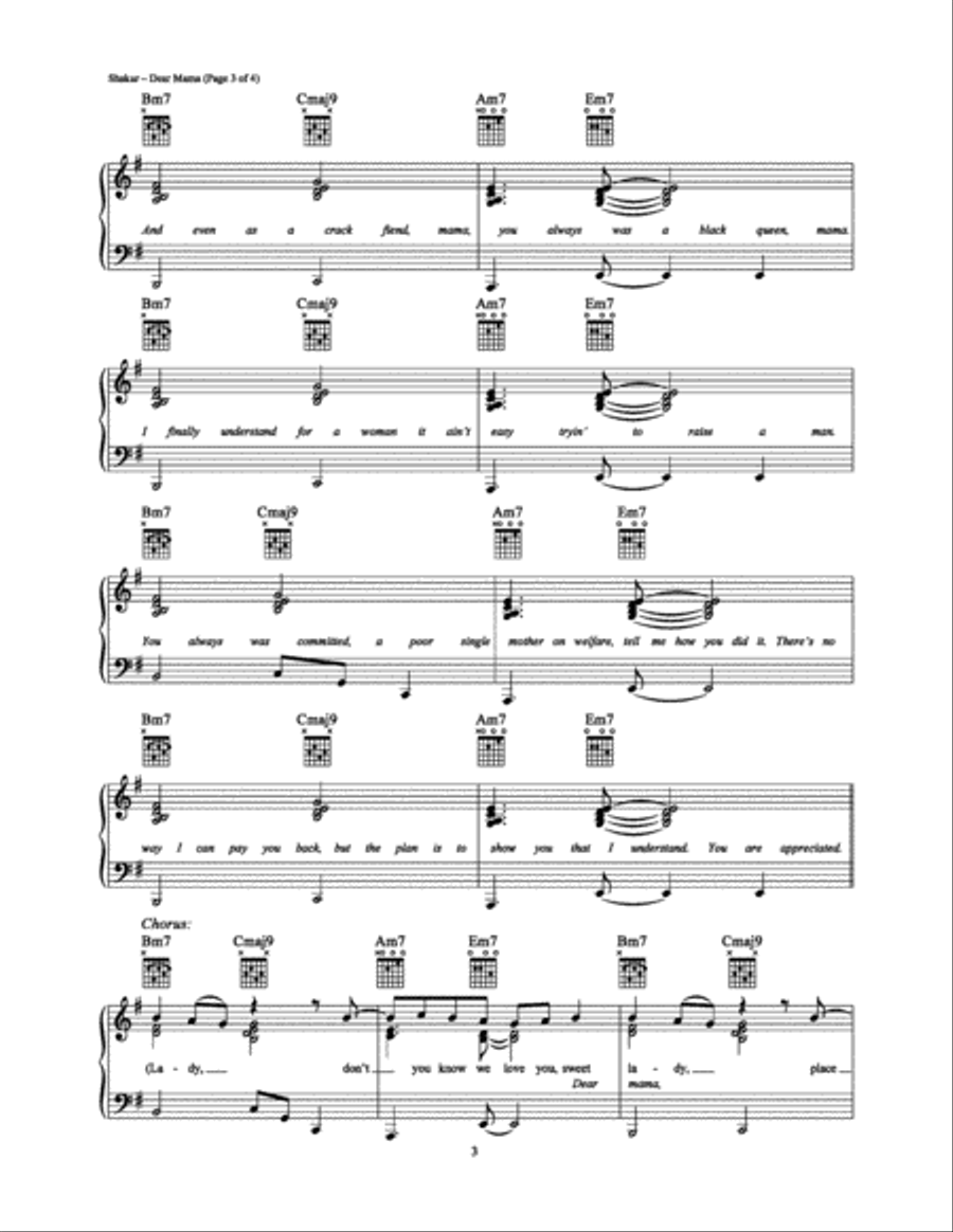 Dear Mama Piano, Vocal, Guitar scores gallery preview page 3