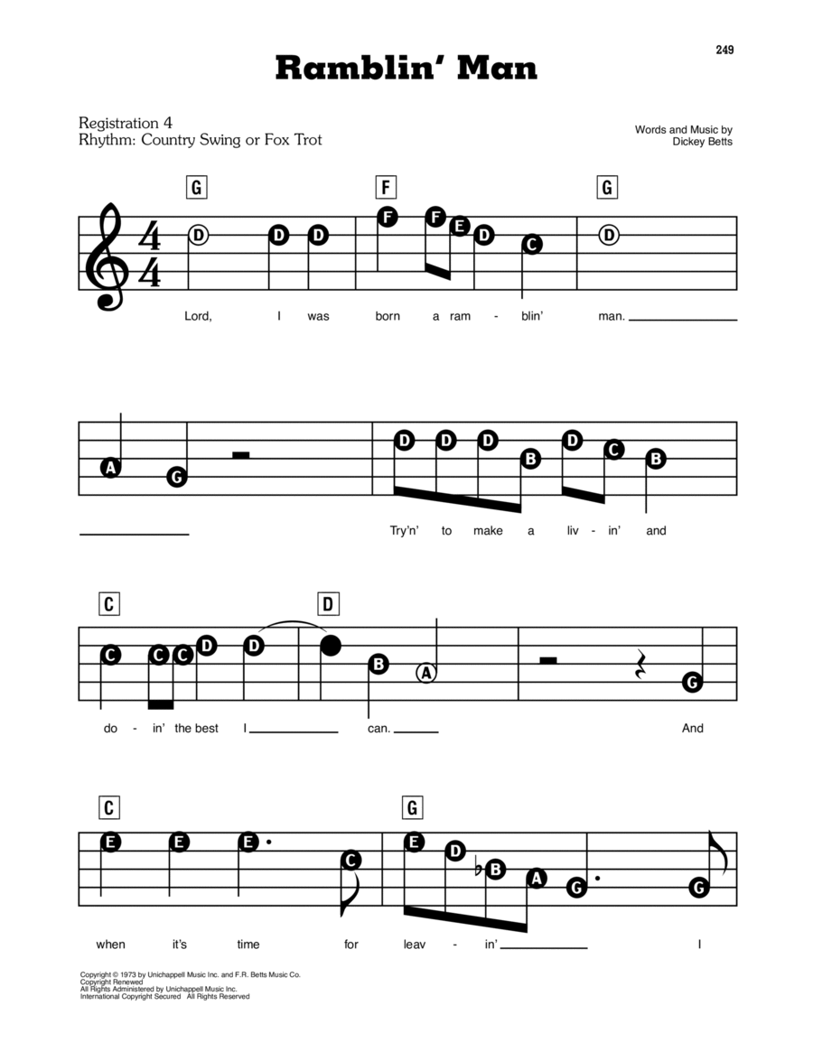 Ramblin' Man Electronic Keyboard scores gallery preview page 1