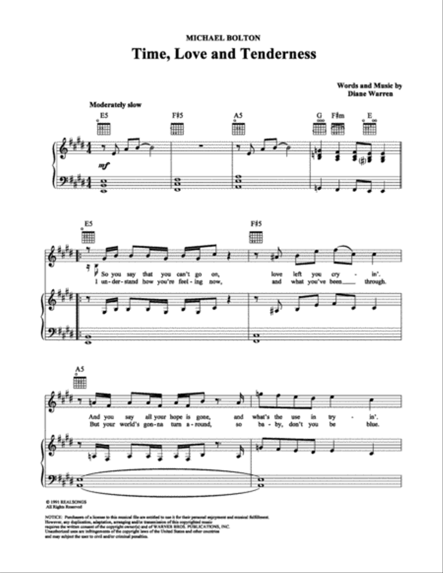 Time, Love and Tenderness Piano, Vocal, Guitar scores gallery preview page 1