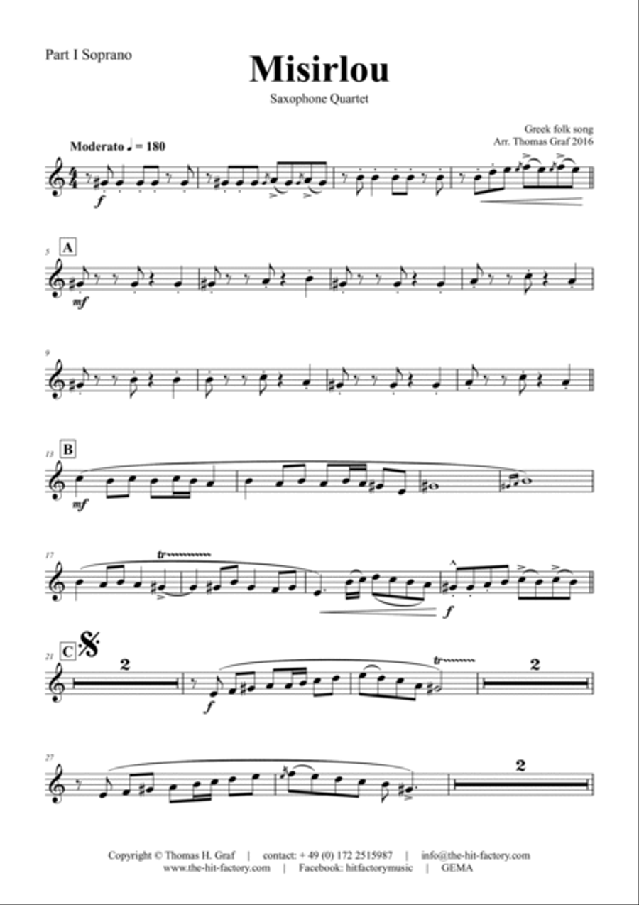 Misirlou - Pulp Fiction - Saxophone Quartet - Bb Saxophone Quartet scores gallery preview page 5