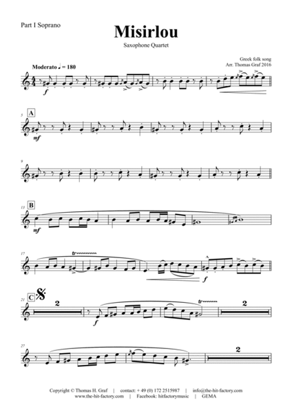 Misirlou - Pulp Fiction - Saxophone Quartet - Bb