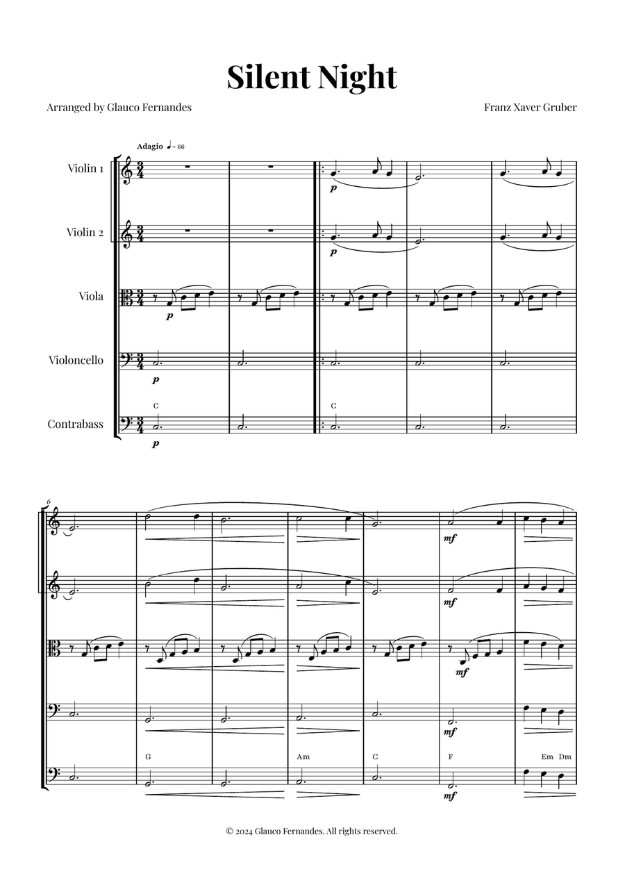 Silent Night | BEAUTIFUL Arrangement String Orchestra scores gallery preview page 1