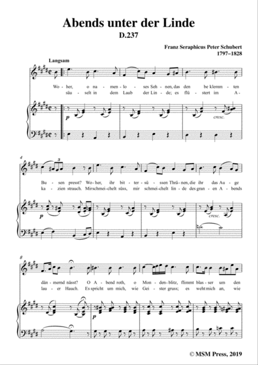 Schubert-Abends unter der Linde,D.237,in E Major,for Voice&Piano Voice scores gallery preview page 3