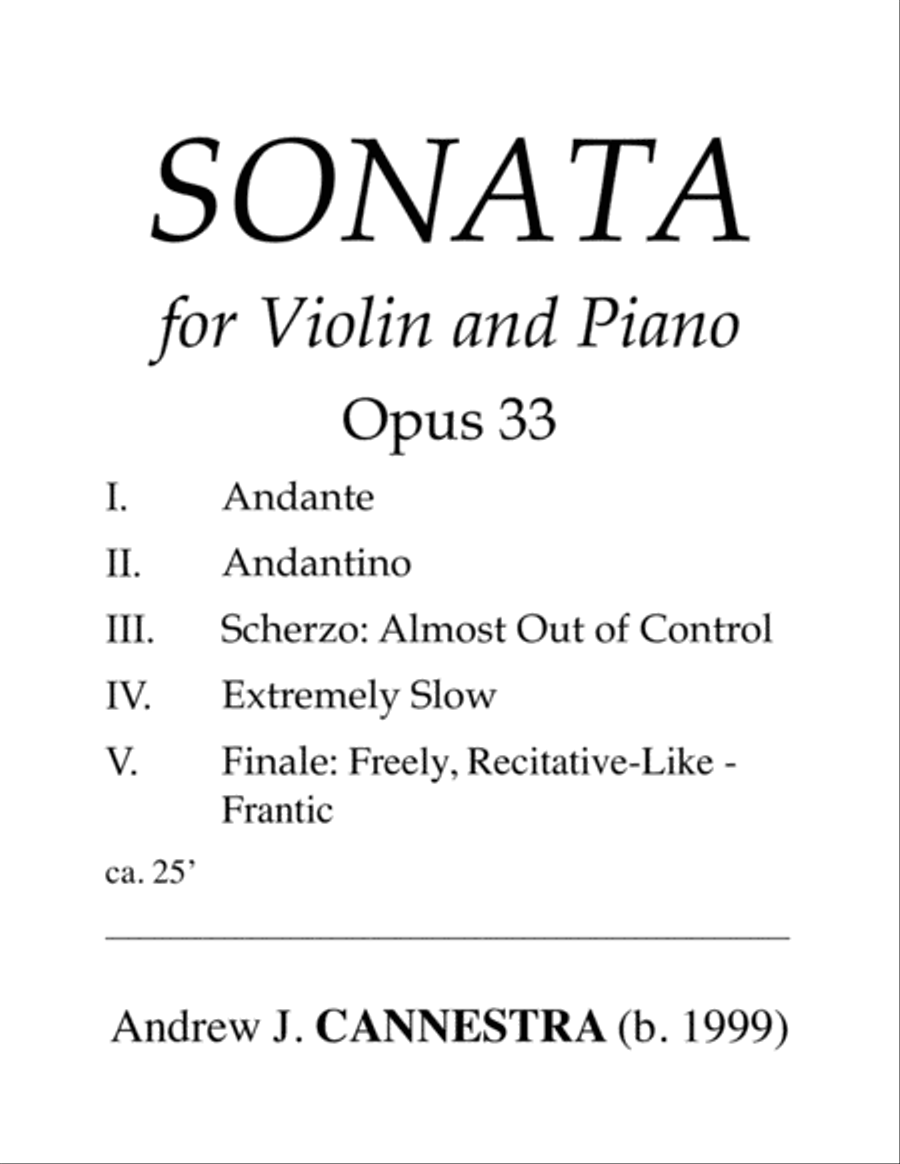 Andrew Cannestra - Sonata for Violin and Piano Violin Solo scores gallery preview page 1