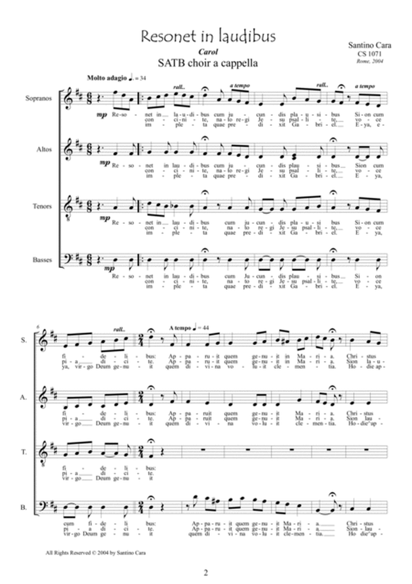 Resonet in laudibus - Carol for SATB choir a cappella image number null