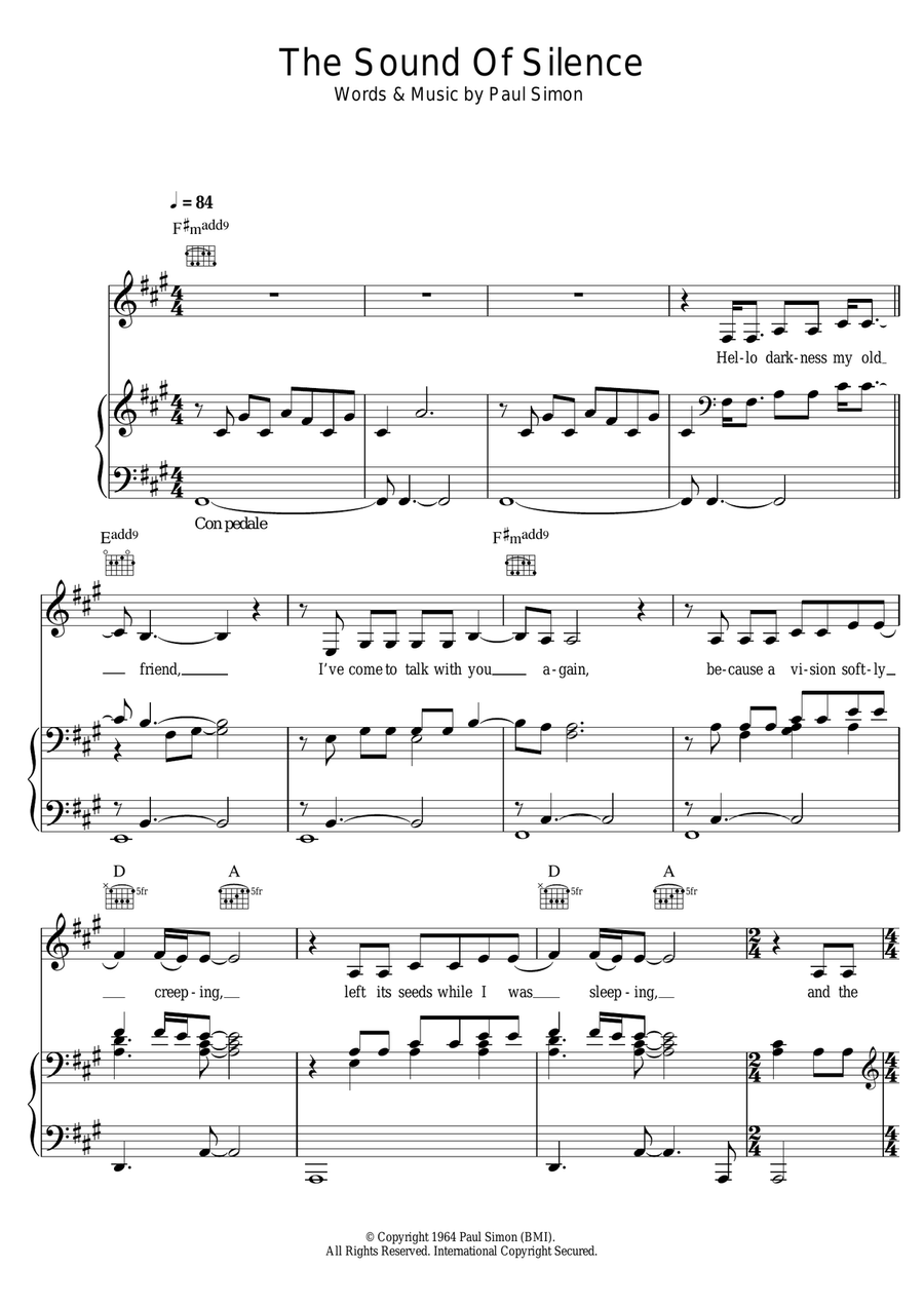 The Sound Of Silence Piano, Vocal, Guitar scores gallery preview page 1