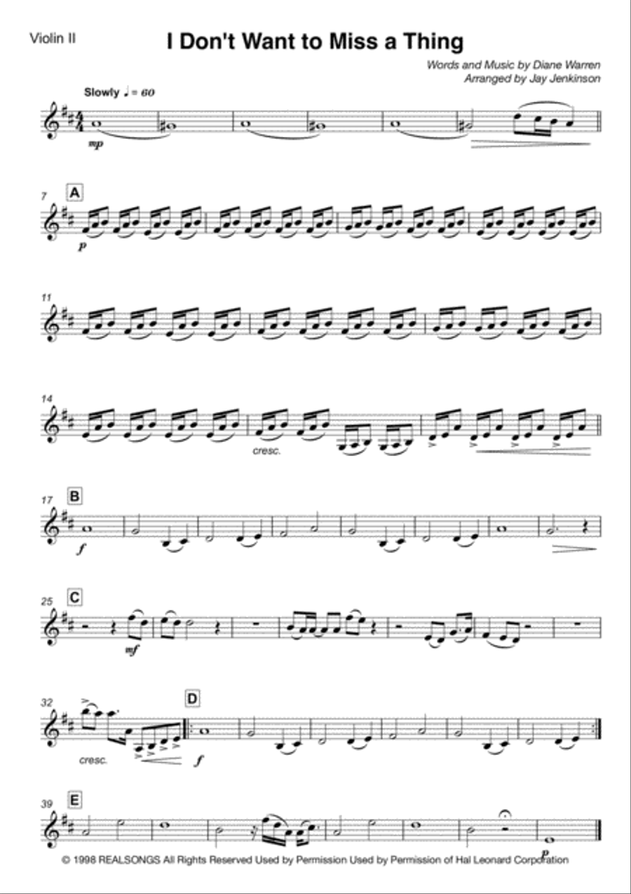 I Don't Want To Miss A Thing String Quartet scores gallery preview page 3