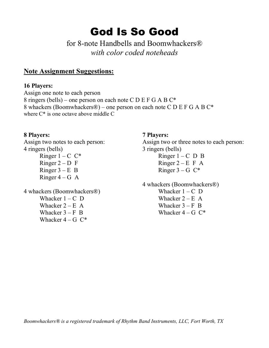 God Is So Good (for 8-note Bells and Boomwhackers with Color Coded Notes) Handbell Choir scores gallery preview page 3
