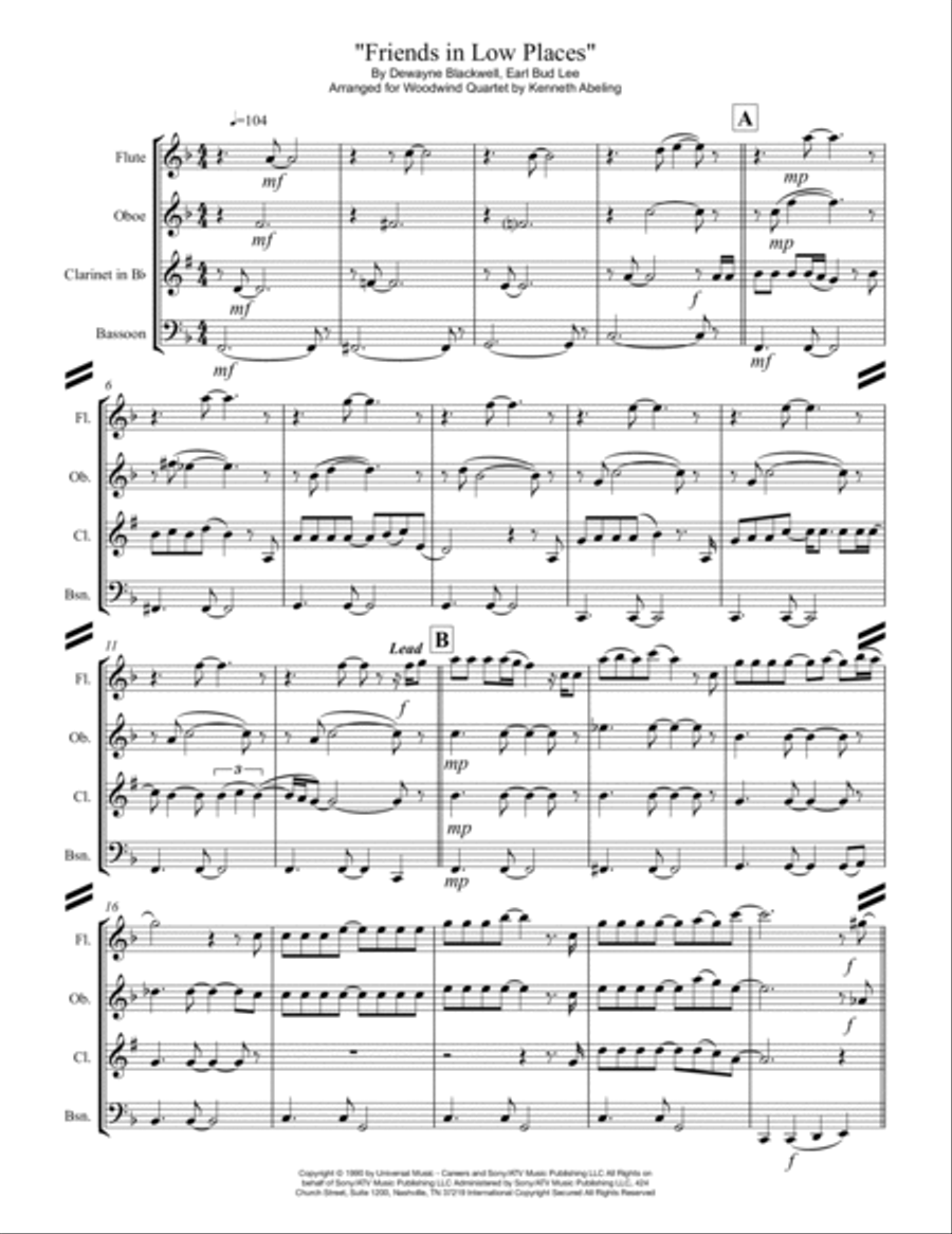 Friends In Low Places Woodwind Quartet scores gallery preview page 2