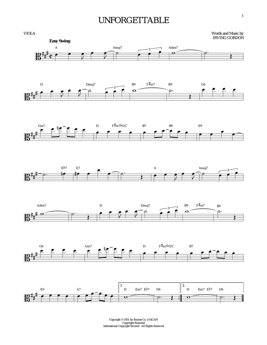 Unforgettable Unforgettable Viola Solo scores gallery preview page 1