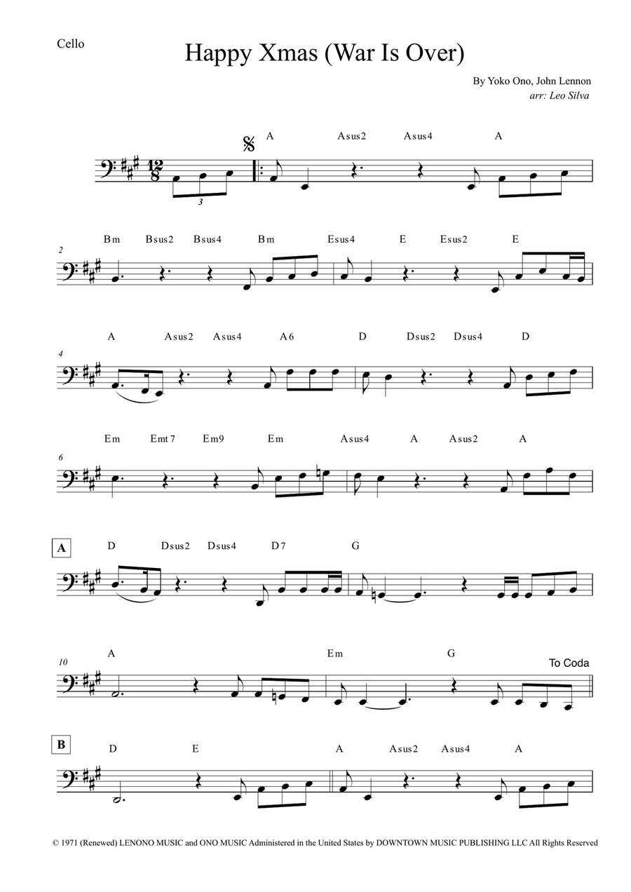 Happy Xmas (War Is Over) Cello Solo scores gallery preview page 1