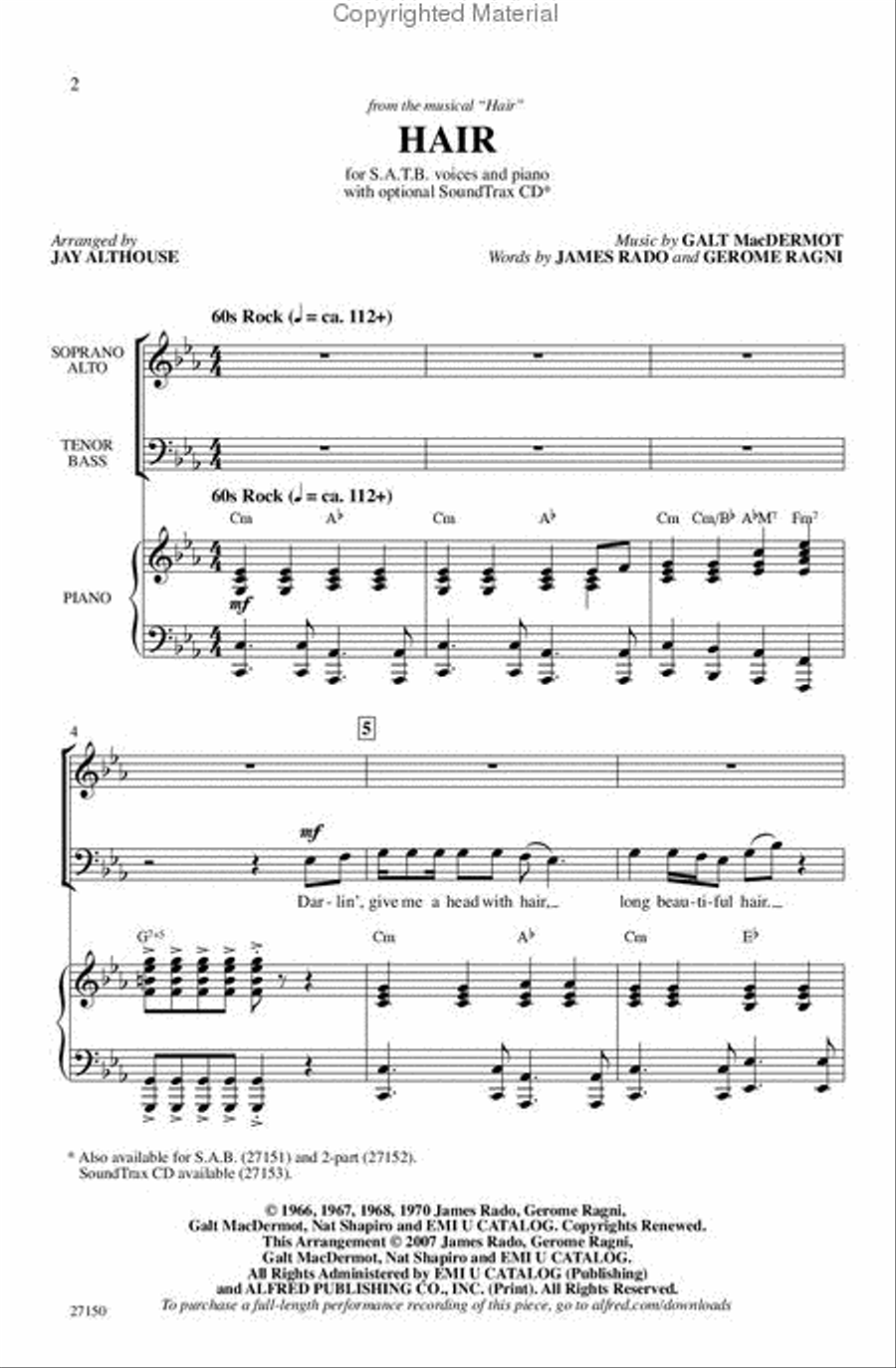 Hair (from Hair) 4-Part scores gallery preview page 2