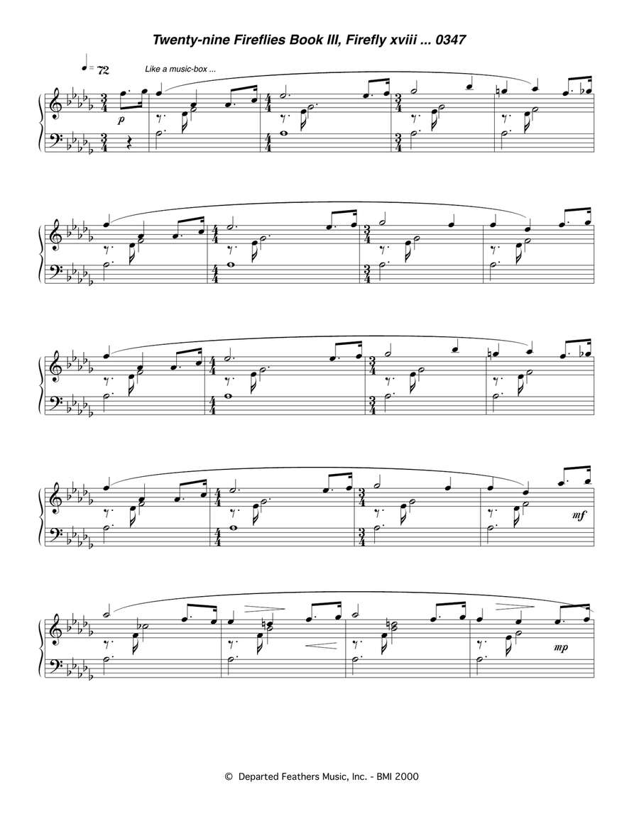 Twenty-nine Fireflies Book III, Firefly xviii 0347 Piano Solo scores gallery preview page 1