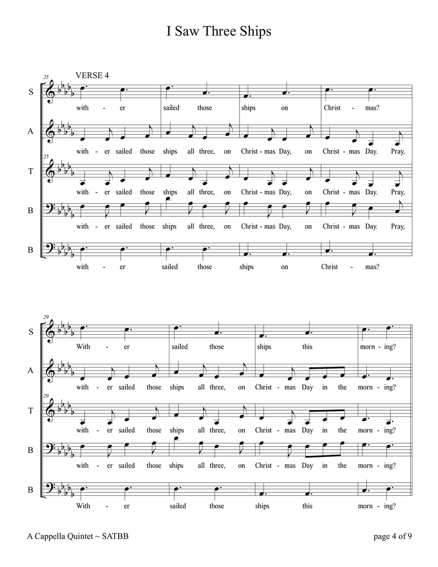 I Saw Three Ships (a cappella quintet) A Cappella scores gallery preview page 6