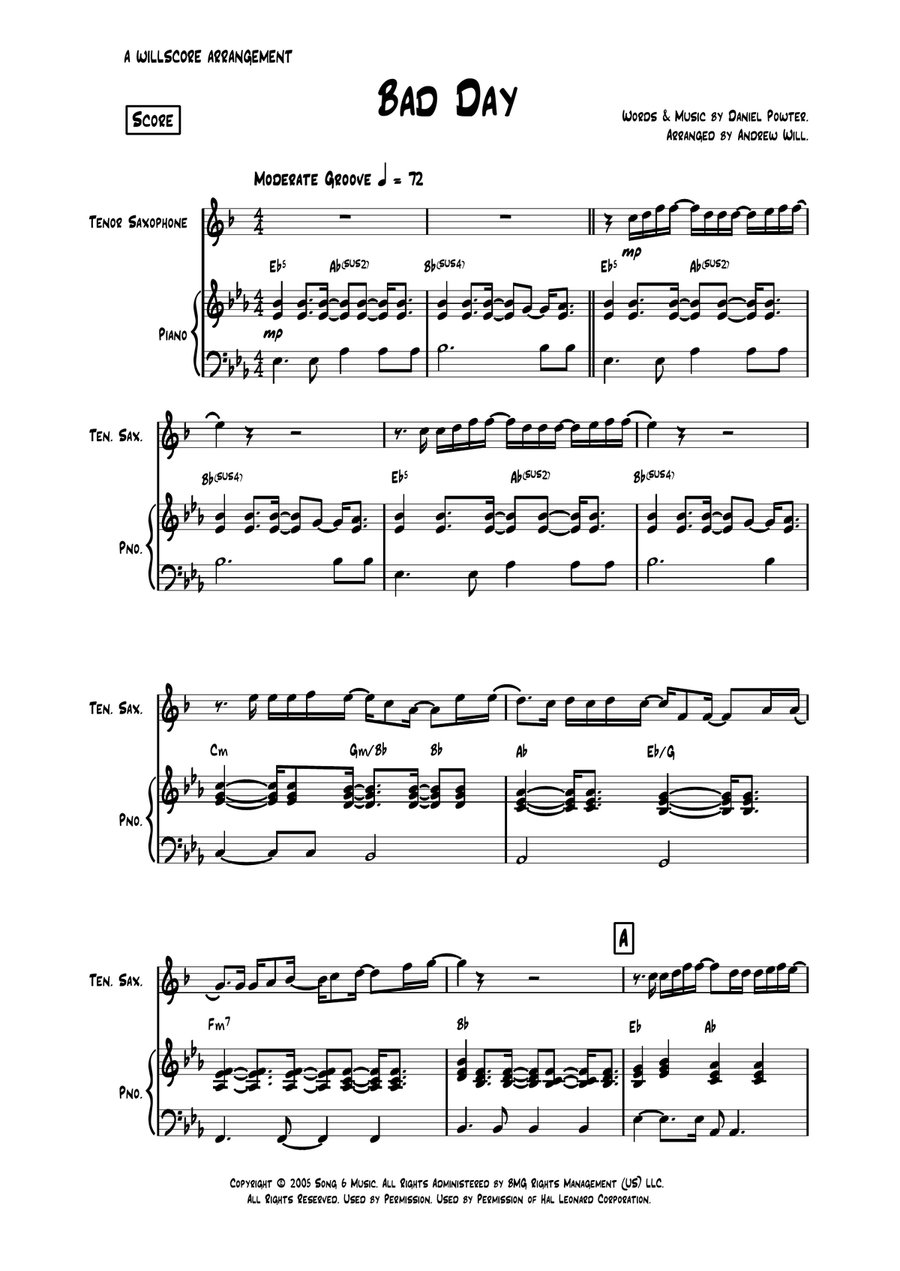 Bad Day Tenor Saxophone scores gallery preview page 1