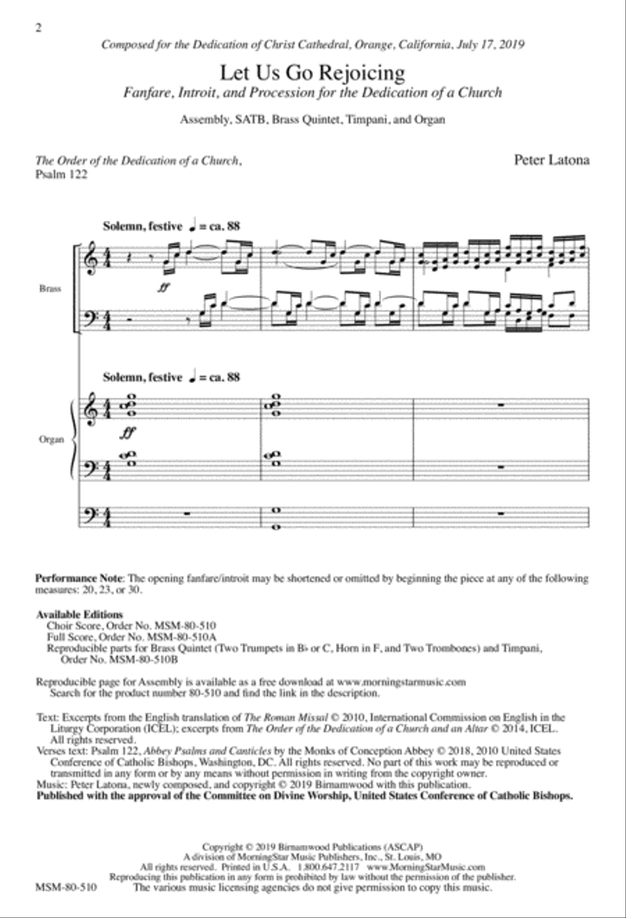 Let Us Go Rejoicing: Fanfare, Introit, and Procession for the Dedication of a Church 4-Part scores gallery preview page 1