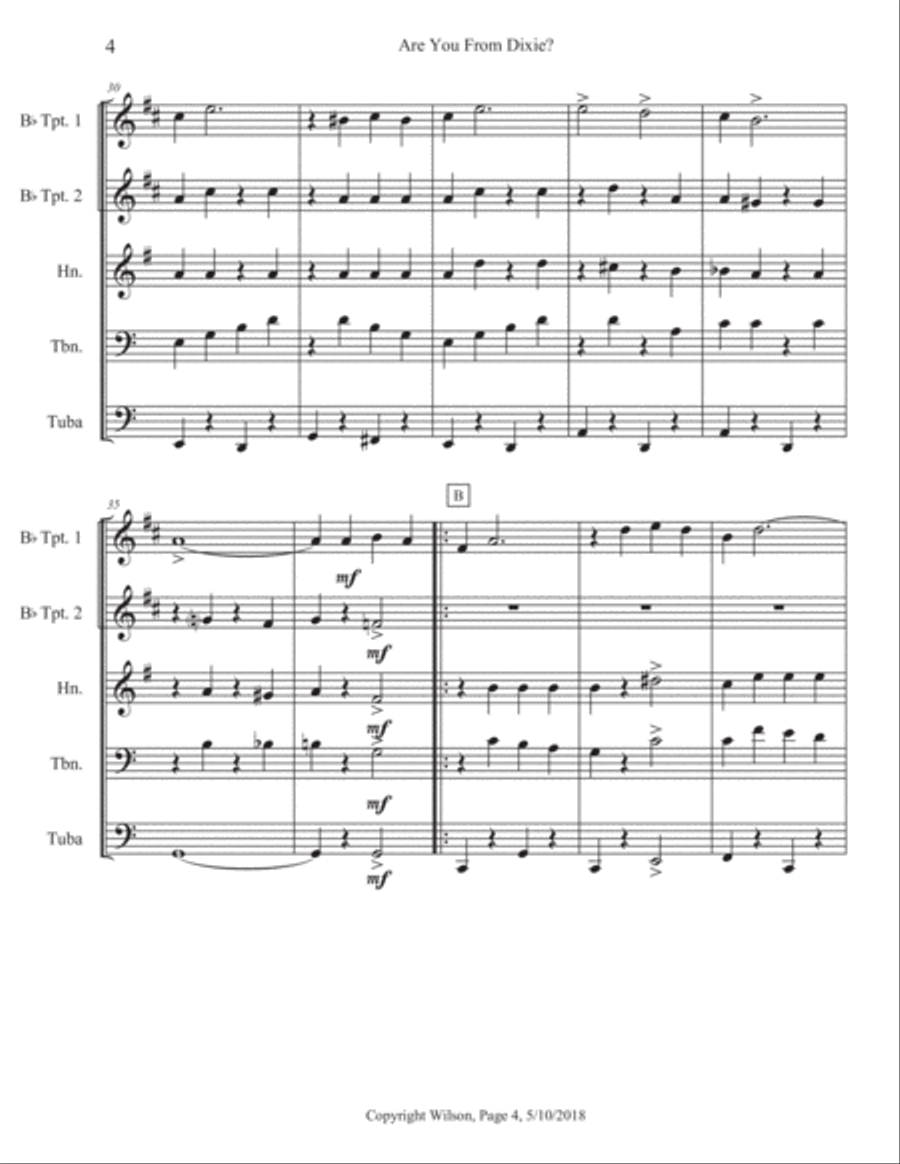 Are You From Dixie? Brass Quintet scores gallery preview page 5