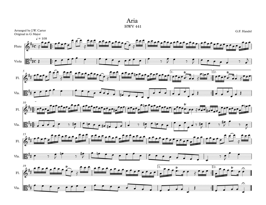 Aria from Keyboard Suite in G for Flute & Viola Duet image number null