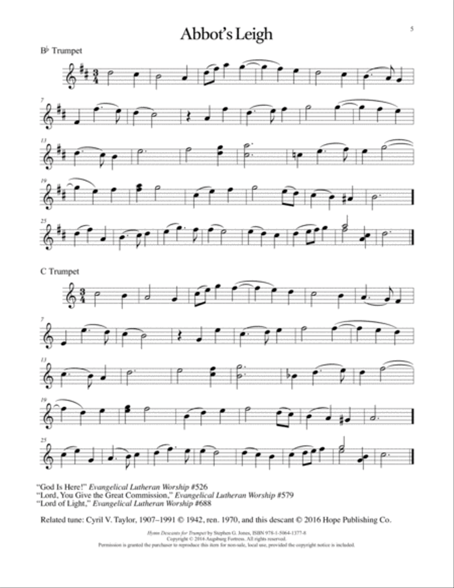Hymn Descants for Trumpet C Trumpet scores gallery preview page 6