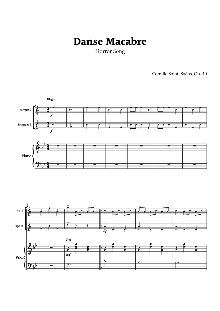 Danse Macabre by Saint-Saëns Trumpet Duet scores gallery preview page 1