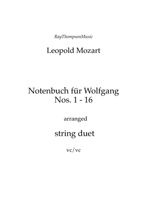 Book cover for Mozart (Leopold): Notenbuch für Wolfgang (Notebook for Wolfgang) (Part 1, Nos.1 - 16) — string duet