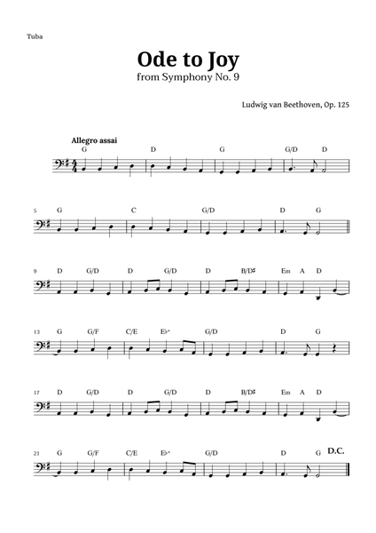 Ode to Joy by Beethoven for Tuba with Chords image number null