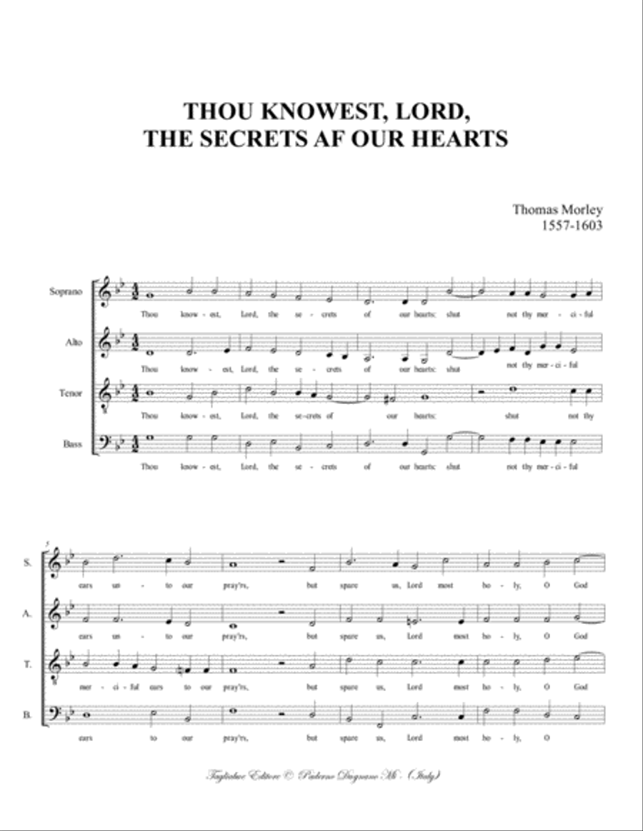 THOU KNOWEST, LORD, THE SECRETS AF OUR HEARTS - MORLEY - For SATB Choir 4-Part scores gallery preview page 2