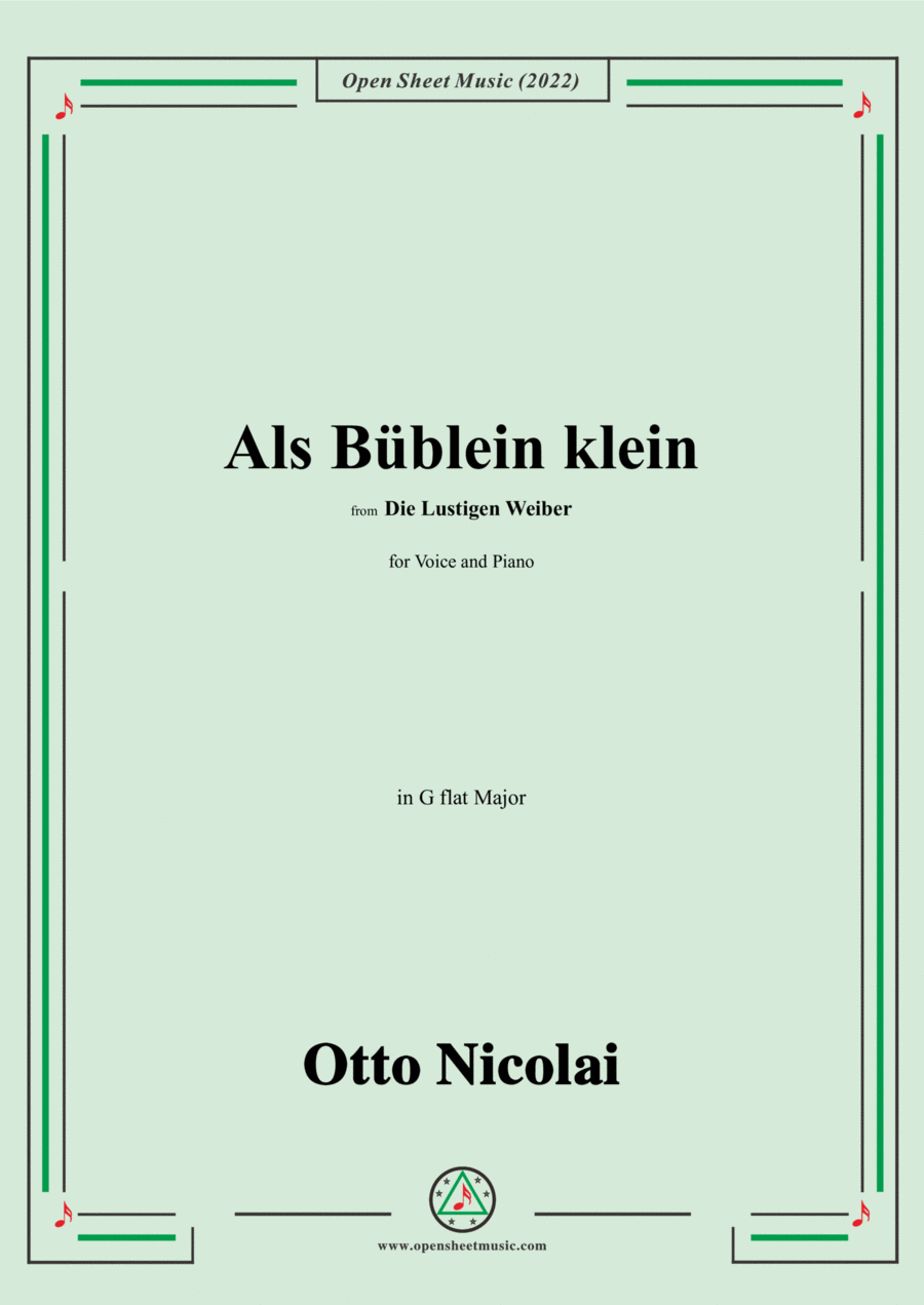 Nicolai-Als Bublein klein,in G flat Major,from Die Lustigen Weiber Voice scores gallery preview page 1