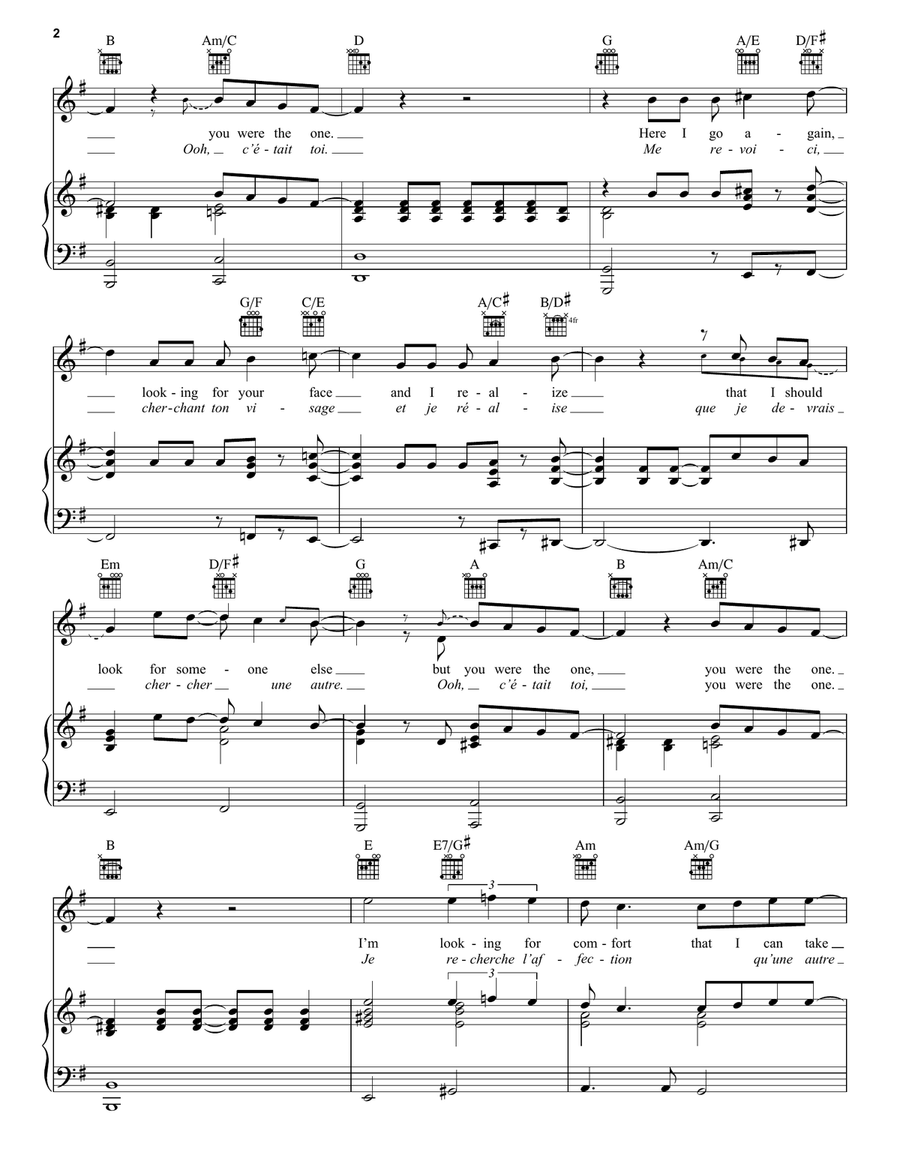C'etait toi (You Were The One) Piano, Vocal, Guitar scores gallery preview page 2