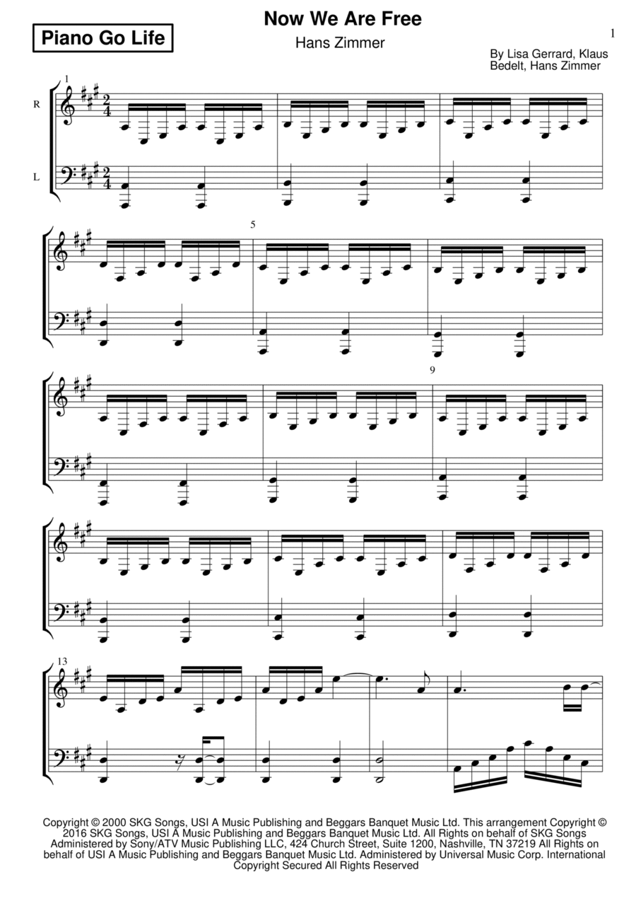 Now We Are Free Piano Solo scores gallery preview page 1