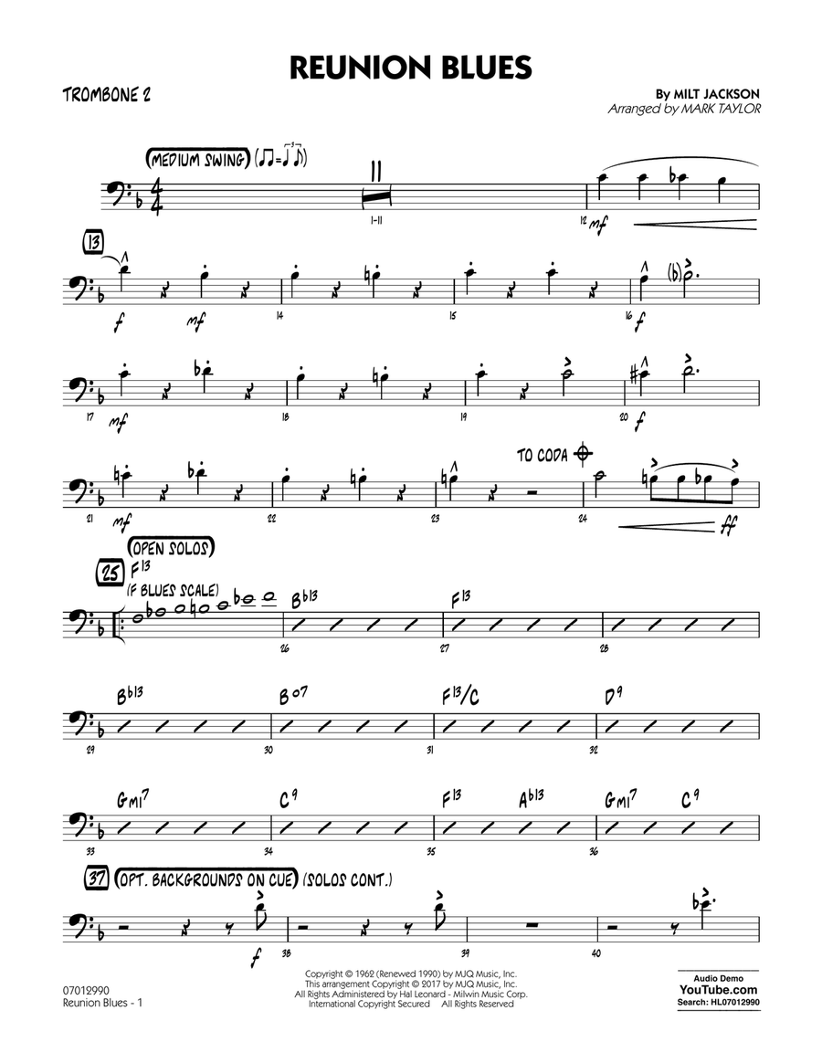 Reunion Blues Dl - Trombone 2 Jazz Ensemble scores gallery preview page 1