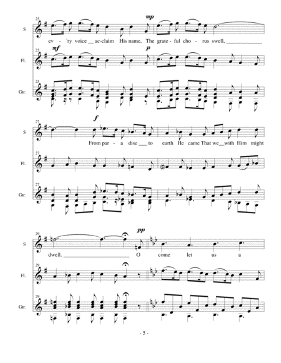 Gesu Bambino for voice, flute, and classical guitar Small Ensemble scores gallery preview page 6