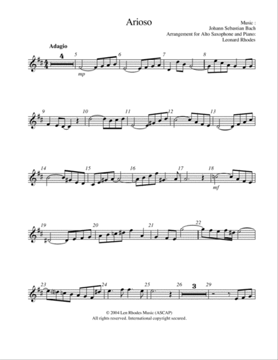 Bach - Arioso, for Alto Saxophone and Piano Alto Saxophone scores gallery preview page 4