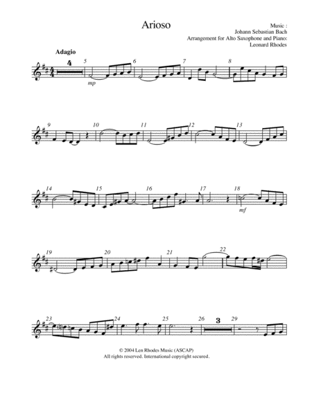 Bach - Arioso, for Alto Saxophone and Piano