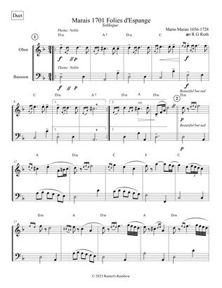Marais 1701 Folies d'Espagne Oboe and Bassoon Duet Score and Parts