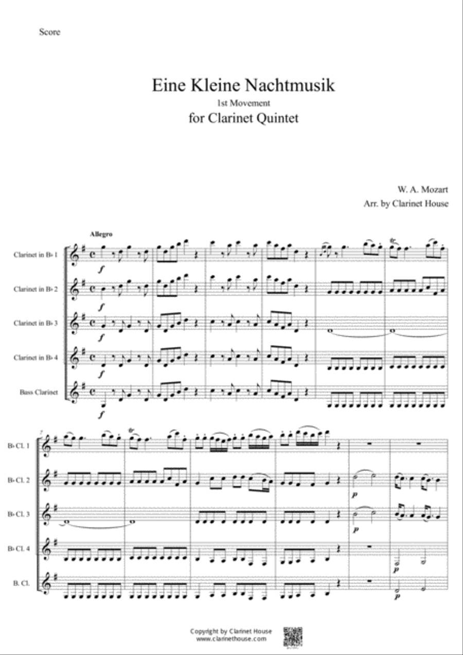 Eine Kleine Nachtmusik KV.525 (1st Movement) for Clarinet Quintet Clarinet Quintet scores gallery preview page 5