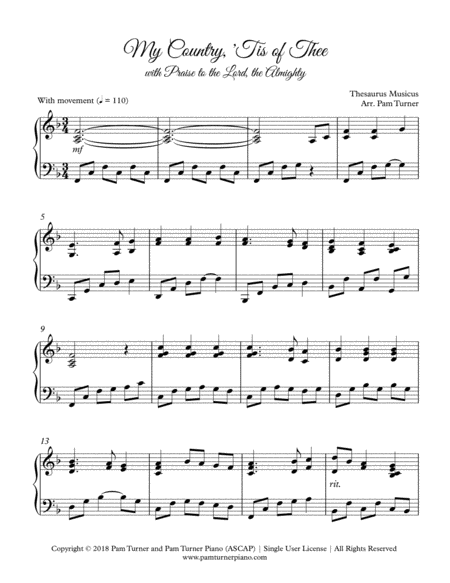 My Country 'Tis of Thee with Praise to the Lord, the Almighty (Intermediate Piano Solo Medley) image number null